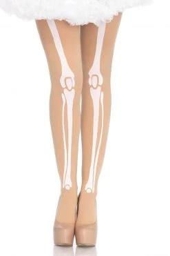 Leg Avenue Beige Skeleton Print Pantyhose