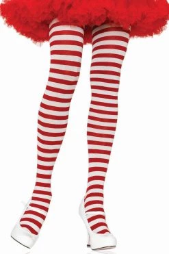 Leg Avenue White And Red Striped Pantyhose