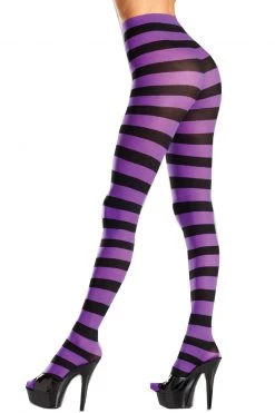 Be Wicked Black And Purple Wide Striped Pantyhose