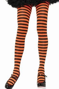 Leg Avenue Black And Orange Striped Pantyhose