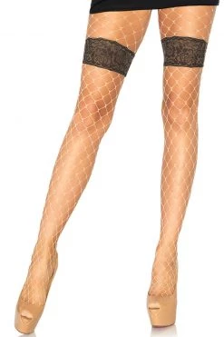Leg Avenue Nude Diamond Net Tights With Faux Lace Tops
