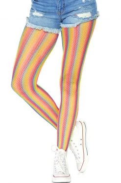 Leg Avenue Rainbow Striped Fishnet Pantyhose Tights
