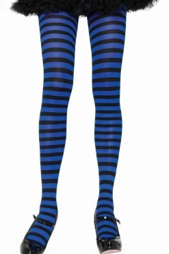 Leg Avenue Black And Blue Striped Pantyhose