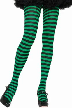 Leg Avenue Black And Kelly Green Striped Pantyhose