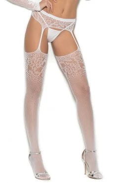 Elegant Moments White Crochet Suspender Pantyhose