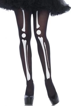 Leg Avenue Black Skeleton Print Pantyhose