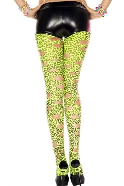 Music Legs Neon Cutout Leopard Print Tights