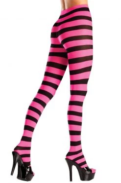 Be Wicked Black And Pink Wide Striped Pantyhose