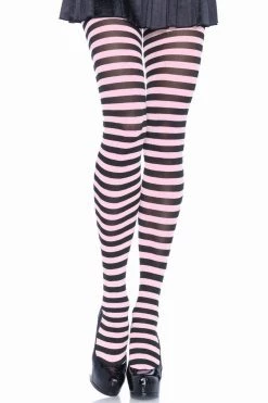 Leg Avenue Black And Baby Pink Striped Pantyhose