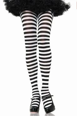 Leg Avenue Black & White Striped Pantyhose
