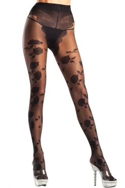 Be Wicked Elegant Rose Pattern Opaque Pantyhose