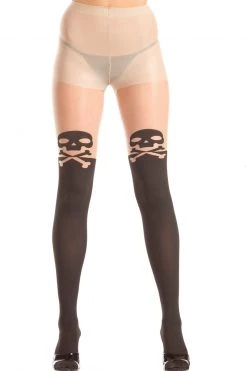 Be Wicked Sheer Pantyhose With Skull And Crossbones