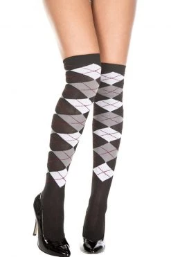 Music Legs Black And Grey Argyle Socks