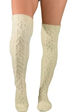 LO Brands Ivory Cable Knit Thigh High Socks