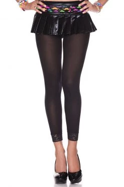 Music Legs Onyx Opaque Leggings With Lace Trim