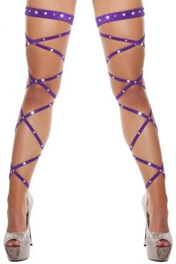 Roma Costume Purple Rhinestone Leg Wraps With Garters
