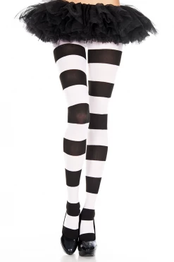 Music Legs Black And White Wide Striped Pantyhose
