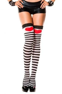 Music Legs Striped Stockings With Heart