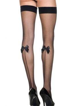 Music Legs Sheer Black Thigh High Stockings With Satin Bow