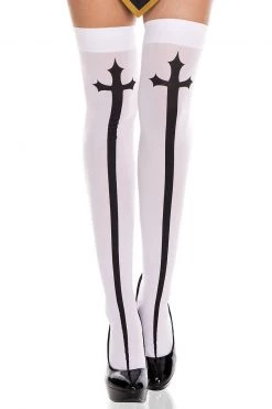Music Legs Gothic Cross Print Thigh Highs -Cheap Hosiery Store unnamed file 669