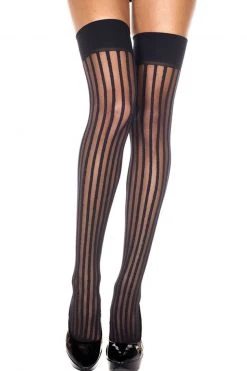 Music Legs Sheer Stripe Thigh High Stockings