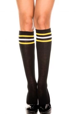 Music Legs Black, Yellow, And White Striped Knee Highs