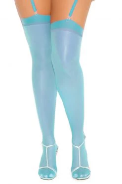 Elegant Moments Turquoise Sheer Thigh High Leggings