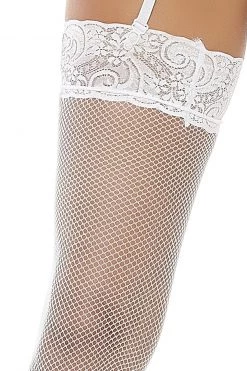 Popsi White Wide Lace Garter Belt & Fishnet Thigh Highs -Cheap Hosiery Store unnamed file 918