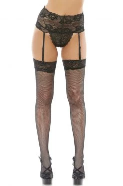 Popsi Wide Lace Garter Belt & Fishnet Thigh Highs