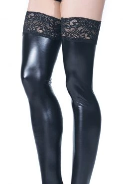 Coquette Lace Up Ribbon Wet Look Thigh High Stockings -Cheap Hosiery Store unnamed file 927