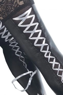 Coquette Lace Up Ribbon Wet Look Thigh High Stockings -Cheap Hosiery Store unnamed file 928