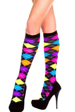 Music Legs Multi-color Argyle Knee High Stockings