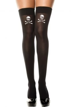 Music Legs Skull Print Opaque Thigh High