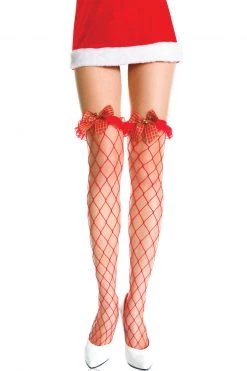 Music Legs Red Fence Net Stockings With Bow